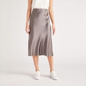 Quince Silver Silk Midi Skirt